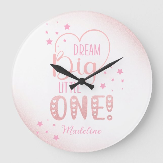 Reloj Redondo Grande Purpurina rosa Starry Dream Big Little One Heart (Anverso)