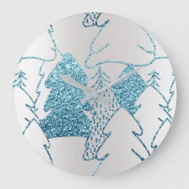 Reloj Redondo Grande Purpurina rosado plateado Vacaciones de invierno a