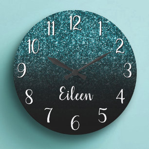 Reloj Redondo Grande Purpurina Verde azulado Girona Black Ombre