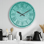 Reloj Redondo Grande Purpurina verde azulado Roman Numeral Sparkle Girl<br><div class="desc">Purpurina verde azulado Número romano Esparkle Reloj Girly grande</div>