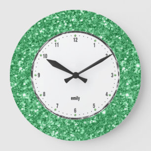 Reloj Redondo Grande Purpurina verde Textura Imprimir reloj grande
