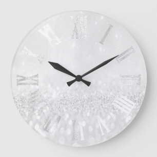 Reloj Redondo Grande Purpurinas romanos Metalizado de plata gris