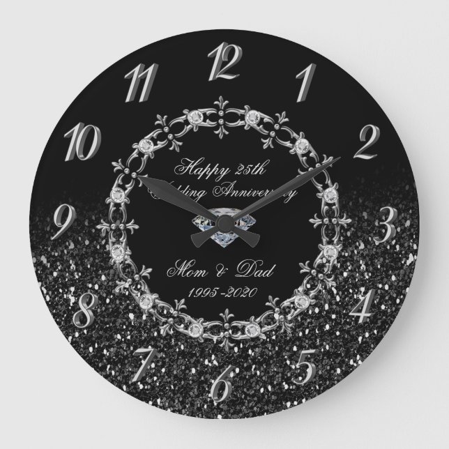 Reloj Redondo Grande Purpurinoso de diamantes plateados 25° aniversario (Anverso)