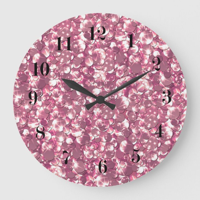 Reloj Redondo Grande Purpurinoso plateado rosa sin soldadura brillante  (Anverso)