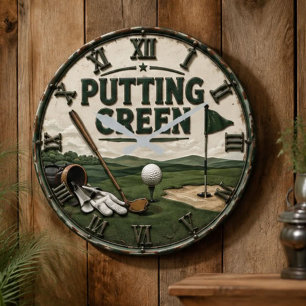 Reloj Redondo Grande Putting Green Vintage Golf Funny Golfer Gift