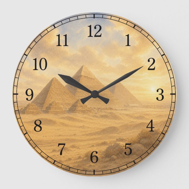 Reloj Redondo Grande Pyramids Wall Clock — Ancient Landscape Design (Anverso)