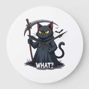 Reloj Redondo Grande Qué Gato Gato Negro Halloween Gato Asustadizo Gato