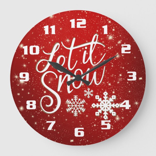 Reloj Redondo Grande Que nieve, Navidades blancos y rojos (Anverso)