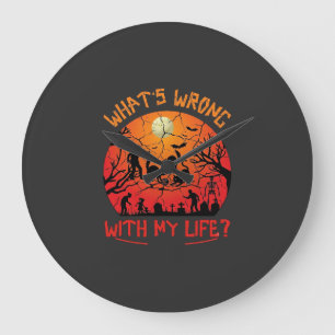 Reloj Redondo Grande Qué pasa vida Halloween Gatos negros Zombies Tumba