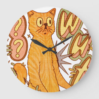 Reloj Redondo Grande ¿Qué? / Un Ilustracion de gato Naranja
