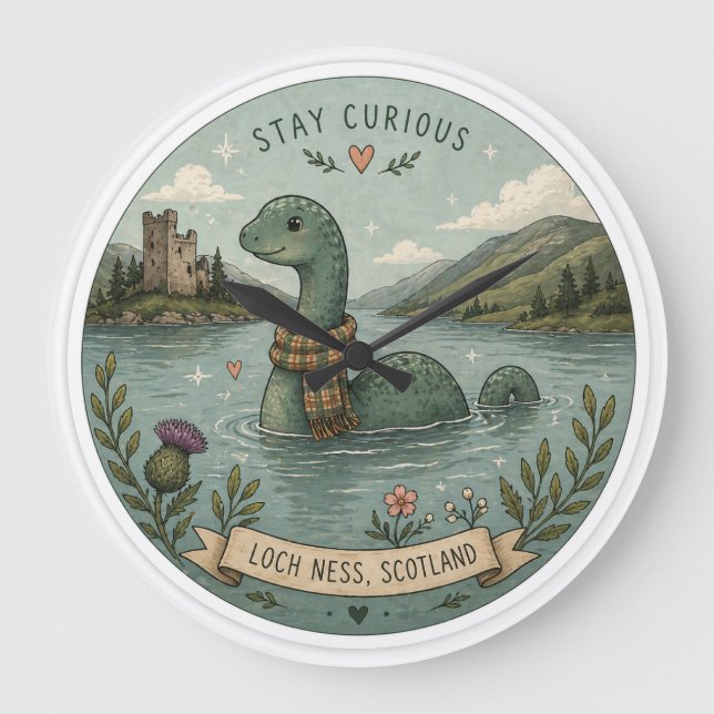 Reloj Redondo Grande Quédate Curiose Cómodo Críptido Nessie Monstruo de (Anverso)