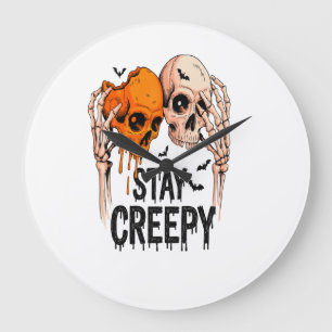 Reloj Redondo Grande Quédate espeluznante PNG, Calavera Retro Halloween