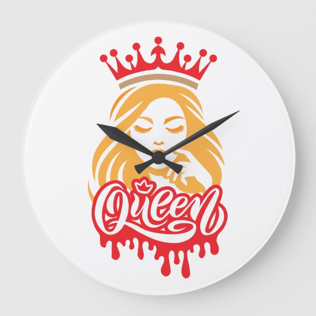 Reloj Redondo Grande Queen Design – Elegant Royal Crown Typography for  (Anverso)