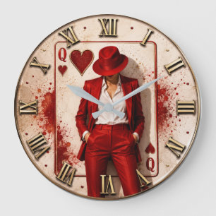 Reloj Redondo Grande Queen of Hearts Fashion Elegant Lady Casino Card
