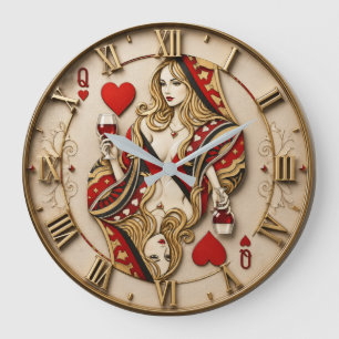 Reloj Redondo Grande Queen of Hearts Playing Card Elegant Casino Queen 