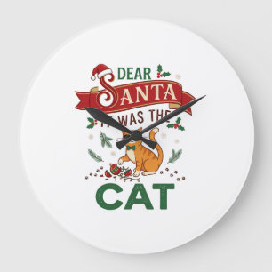 Reloj Redondo Grande Querido Santa Fue Gato Naranja Adorno De Navidad