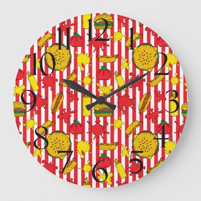Reloj Redondo Grande Queso Burgers Hot Dogs Fast Food Restaurant Diner (Anverso)