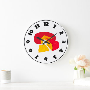 Reloj Redondo Grande Queso en Rueda Cera Roja Lácteos Comida