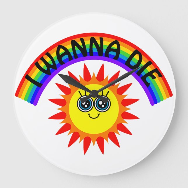 Reloj Redondo Grande Quiero morir - Sol sonriente arcoiris (Anverso)