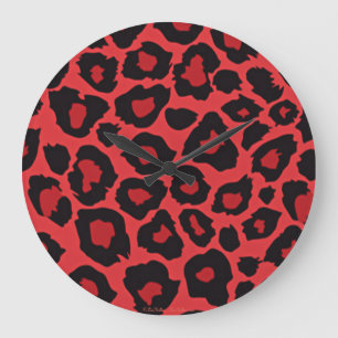 Reloj Redondo Grande RAB Rockabilly Estampado Leopardo Rojo Negro