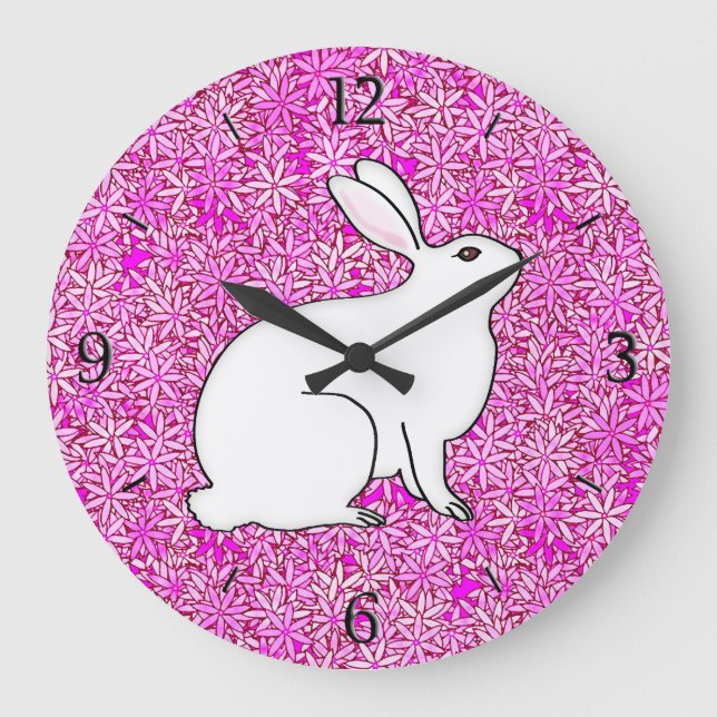 Reloj Redondo Grande Rabbit on a bed of spring flowers (Anverso)