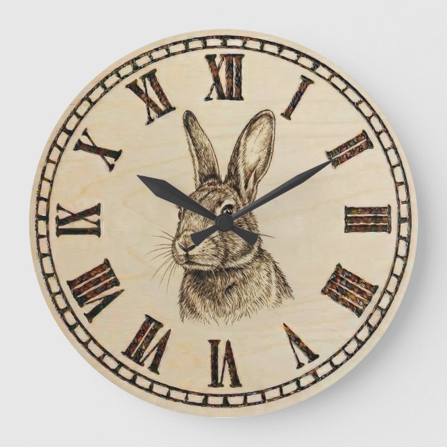 Reloj Redondo Grande Rabbit Wooden Wall Clock (Anverso)