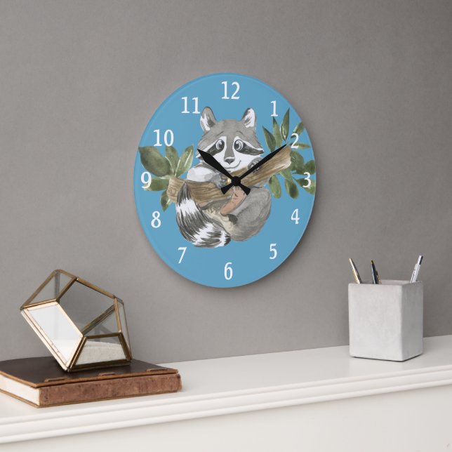 Reloj Redondo Grande Raccoon Rustic Woodland Animal (Oficina)