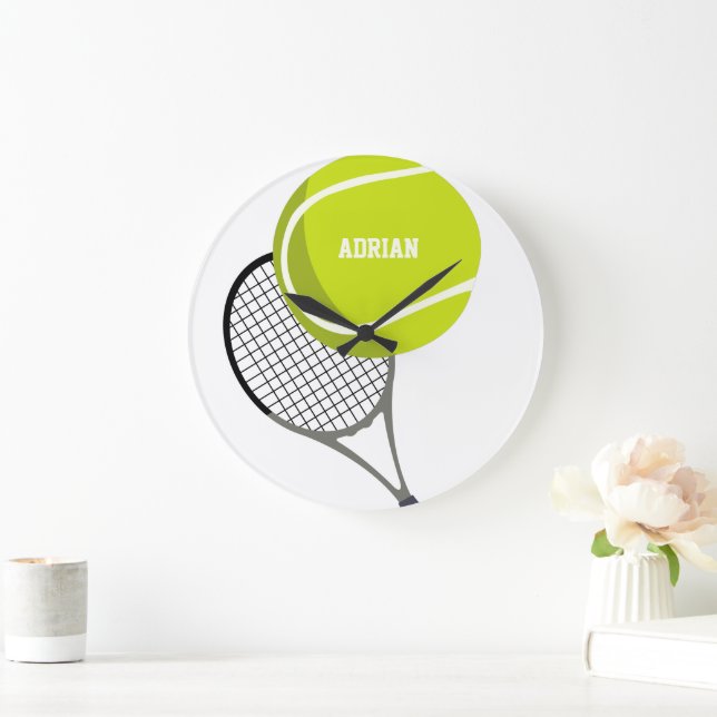 Reloj Redondo Grande Racquet y bolas de tenis personalizado (Hogar)