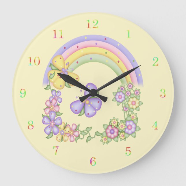 Reloj Redondo Grande Rainbow and Butterflies Wall Clock (Anverso)