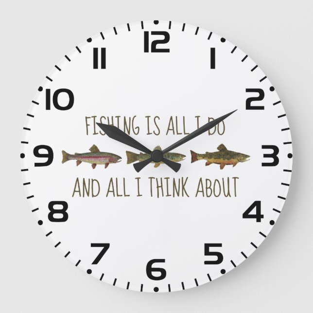 Reloj Redondo Grande Rainbow Brown Brook Trout Fishing Quote (Anverso)