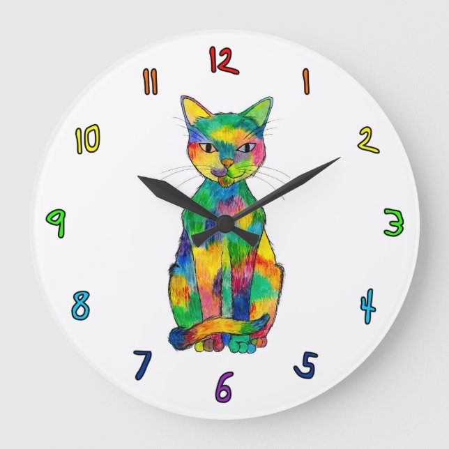Reloj Redondo Grande Rainbow Cat Clock (Anverso)