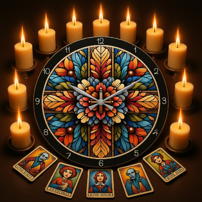 Reloj Redondo Grande Rainbow Floral Stained Glass Cross  (Subido por el creador)