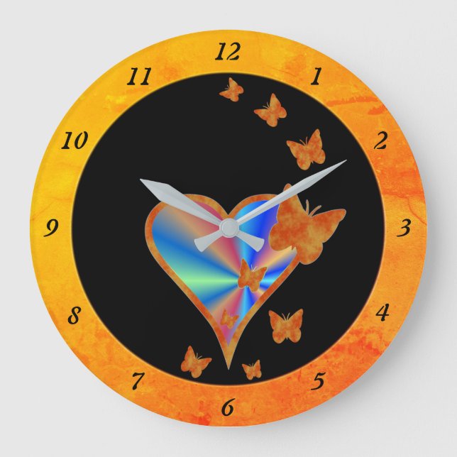 Reloj Redondo Grande Rainbow Heart and Butterfly (Anverso)