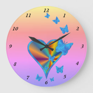 Reloj Redondo Grande Rainbow Heart and Butterfly