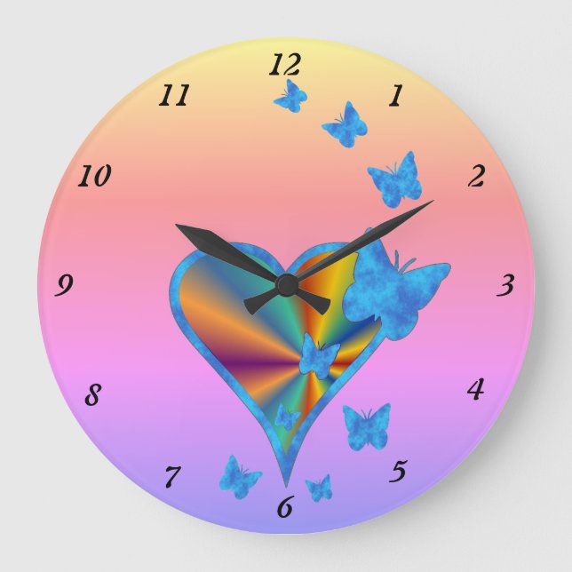 Reloj Redondo Grande Rainbow Heart and Butterfly (Anverso)