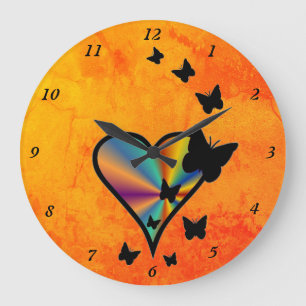 Reloj Redondo Grande Rainbow Heart and Butterfly