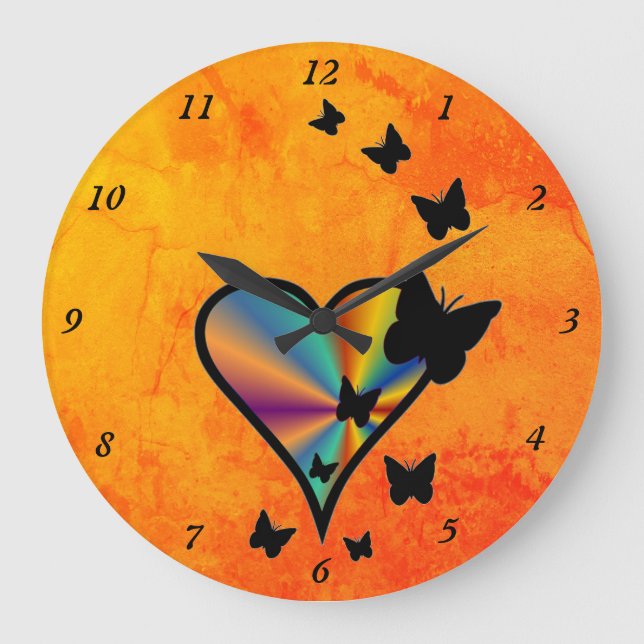 Reloj Redondo Grande Rainbow Heart and Butterfly (Anverso)