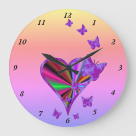 Reloj Redondo Grande Rainbow Heart and Butterfly