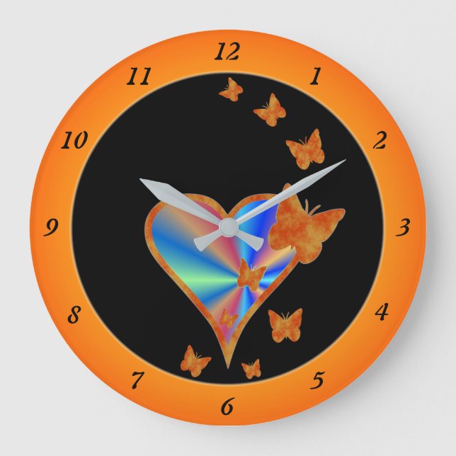 Reloj Redondo Grande Rainbow Heart and Butterfly (Anverso)