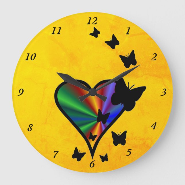 Reloj Redondo Grande Rainbow Heart and Butterfly (Anverso)