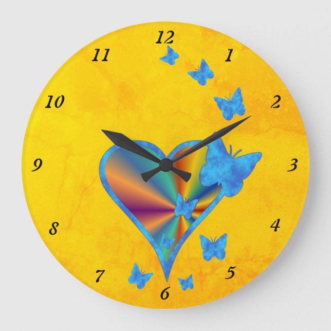 Reloj Redondo Grande Rainbow Heart and Butterfly (Anverso)