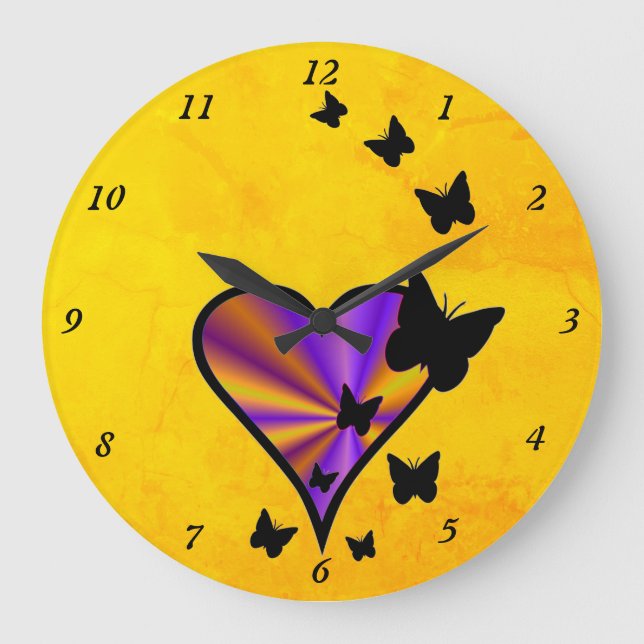 Reloj Redondo Grande Rainbow Heart and Butterfly (Anverso)