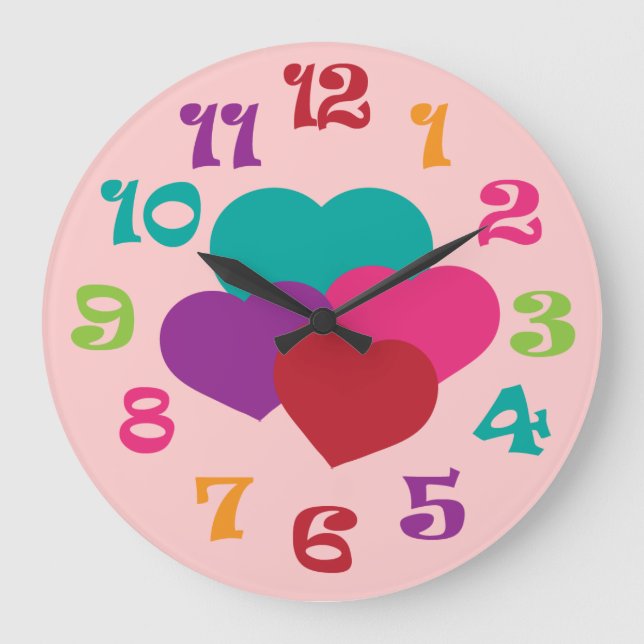 Reloj Redondo Grande Rainbow Hearts Girls Wall Clock (Anverso)