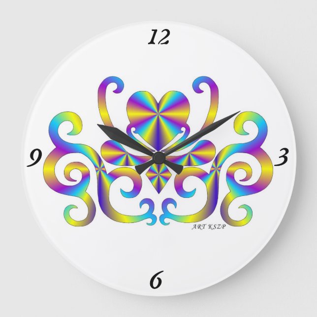 Reloj Redondo Grande Rainbow Lily and Heart (Anverso)