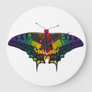 Reloj Redondo Grande Rainbow Pride Flag Swallowtail Butterfly