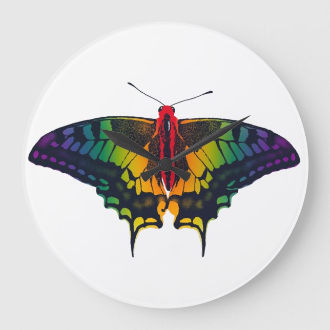 Reloj Redondo Grande Rainbow Pride Flag Swallowtail Butterfly (Anverso)