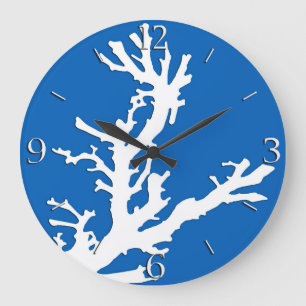 Reloj Redondo Grande Rama coralina - blanco en azul de cobalto