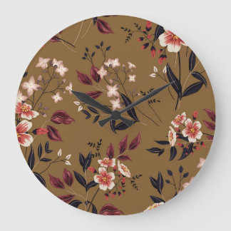 Reloj Redondo Grande Rama de flores rosadas, composición abstracta.