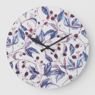 Reloj Redondo Grande Ramas de Blackberry: Patrón de acuarela de época.