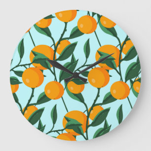 Reloj Redondo Grande Ramas de naranjas, huella vintage de cítricos.